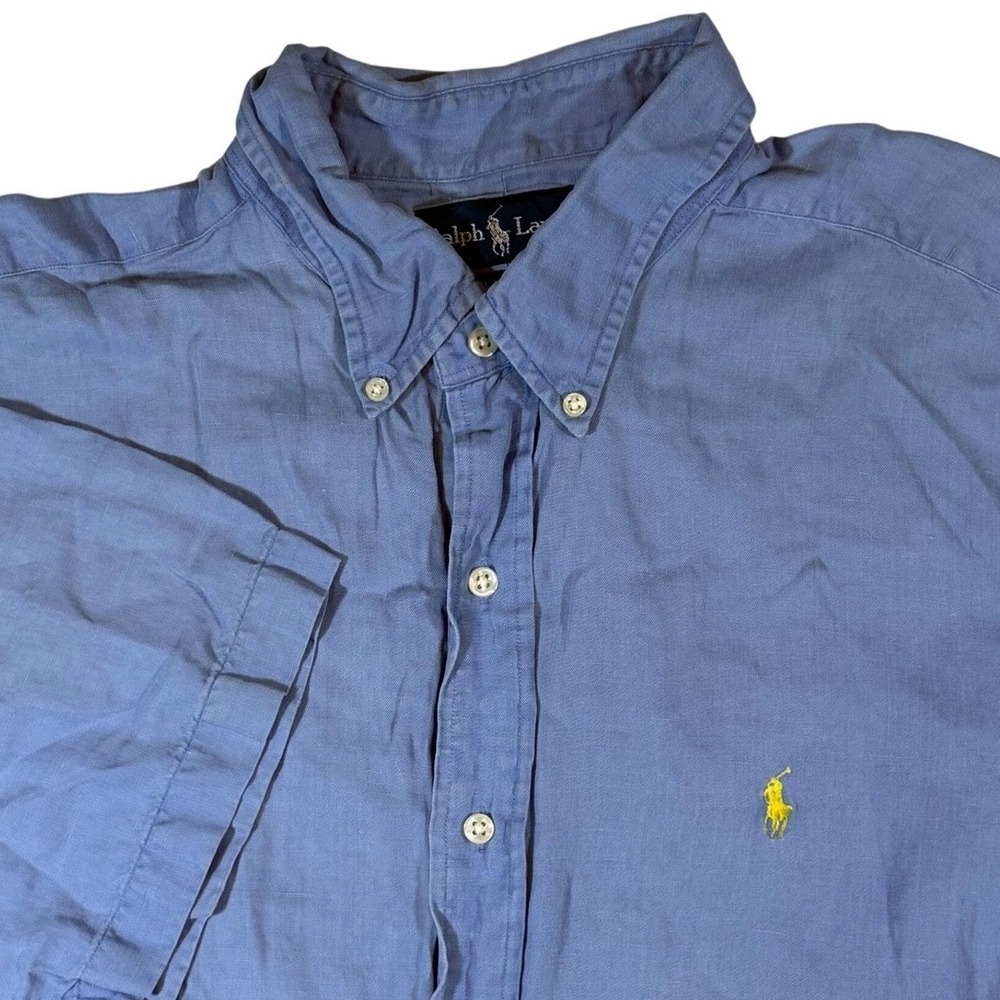 Ralph Lauren Blue Linen Silk Short Sleeve Button Down Camp Shirt Men XL‎ Classic